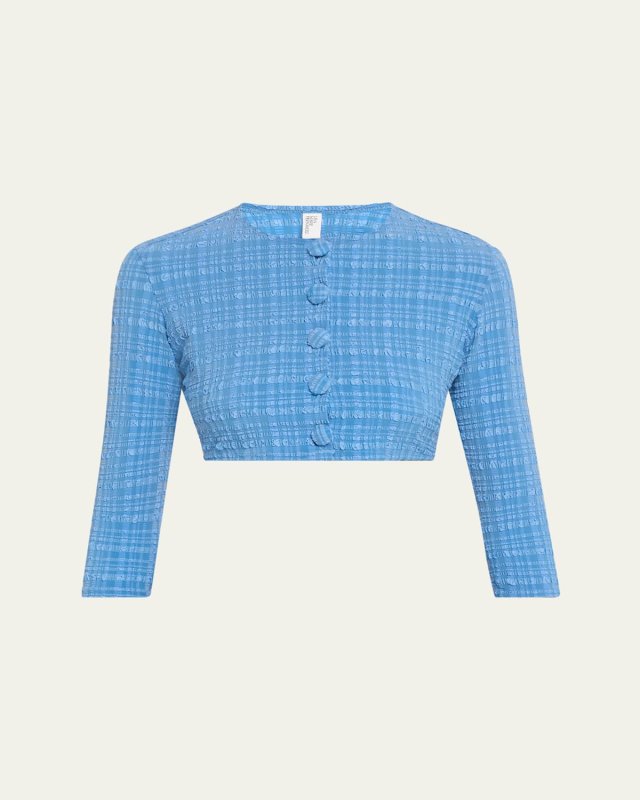 Striped Seersucker Cropped Cardigan